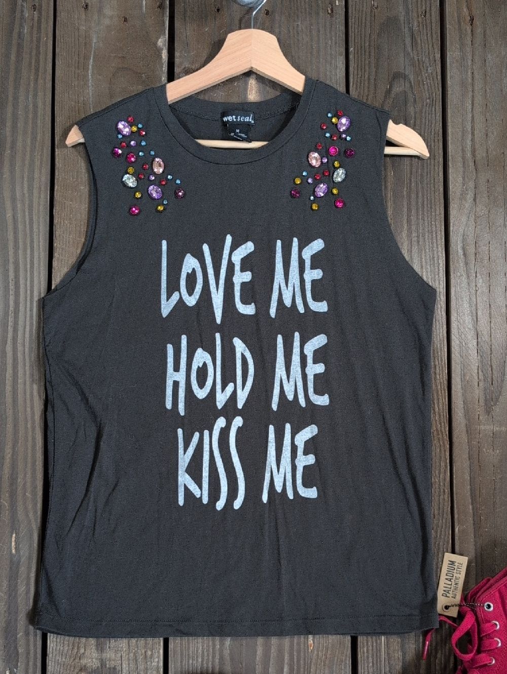 Vintage Wet Seal Black Bejeweled Graphic Tee M